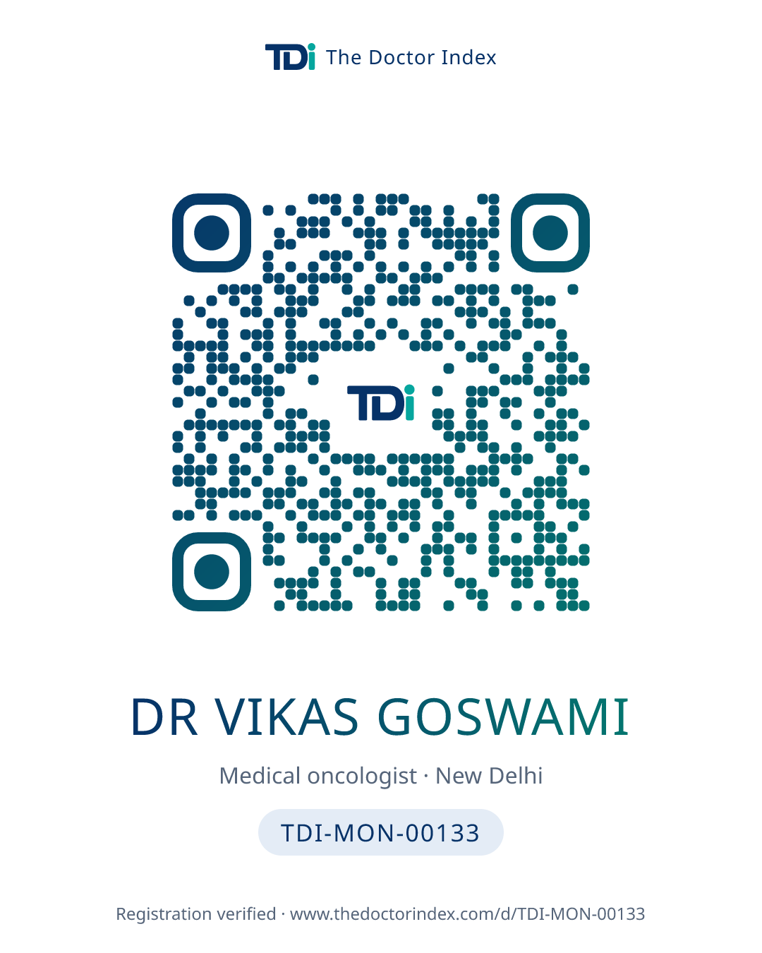 QR card for Dr Vikas Goswami, TDI-MON-00133