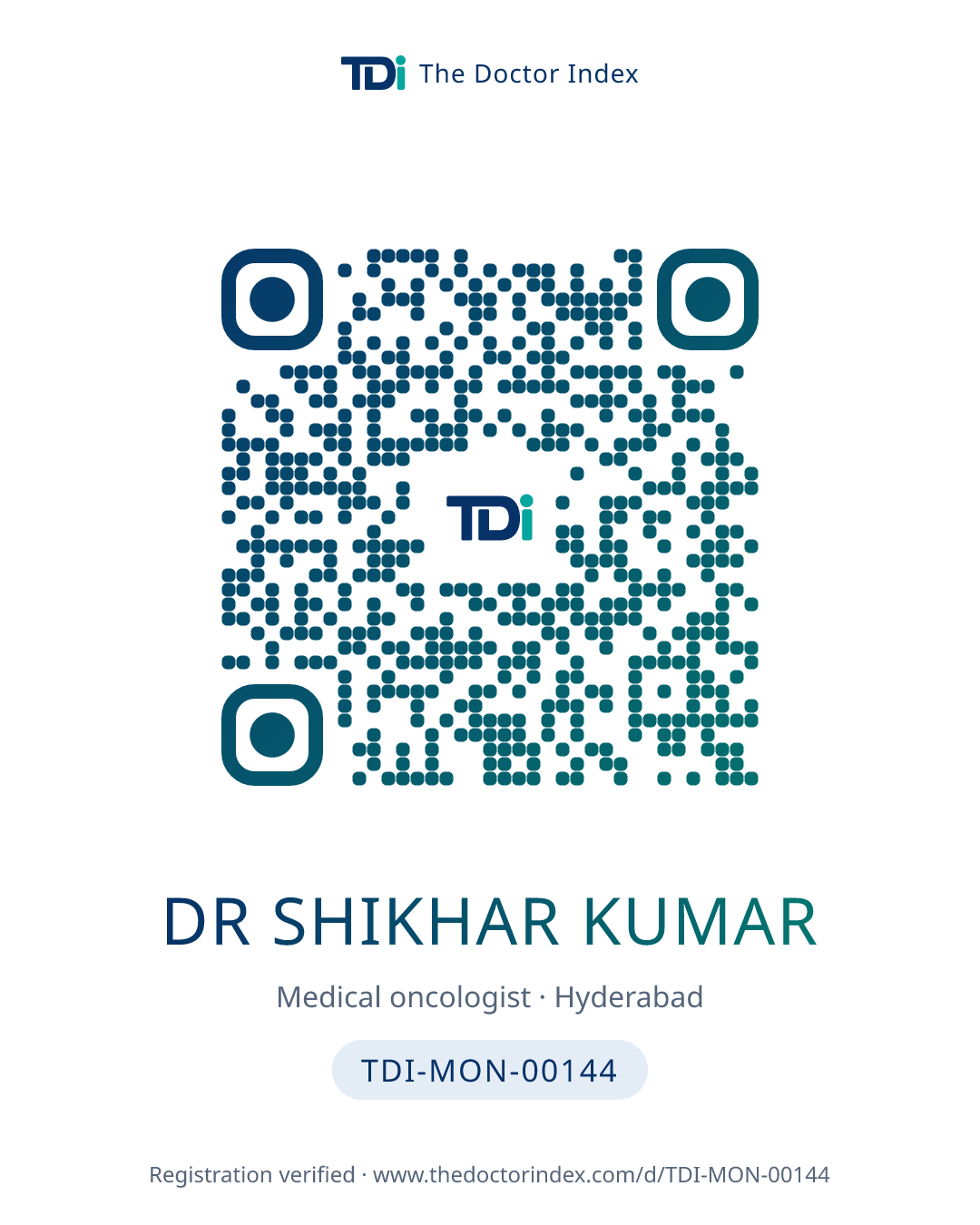 QR card for Dr Shikhar Kumar, TDI-MON-00144