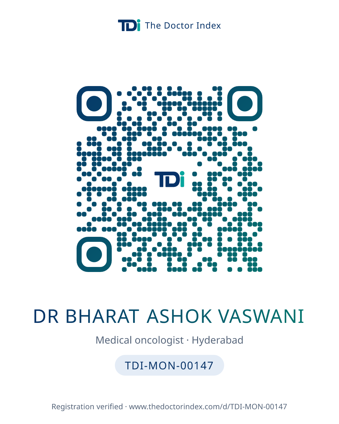 QR card for Dr Bharat Ashok Vaswani, TDI-MON-00147