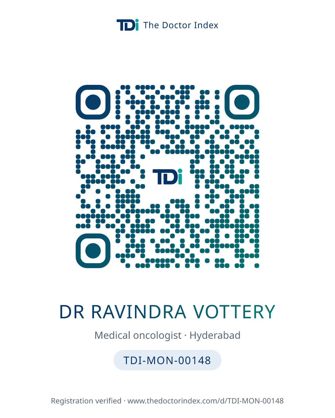 QR card for Dr Ravindra Vottery, TDI-MON-00148
