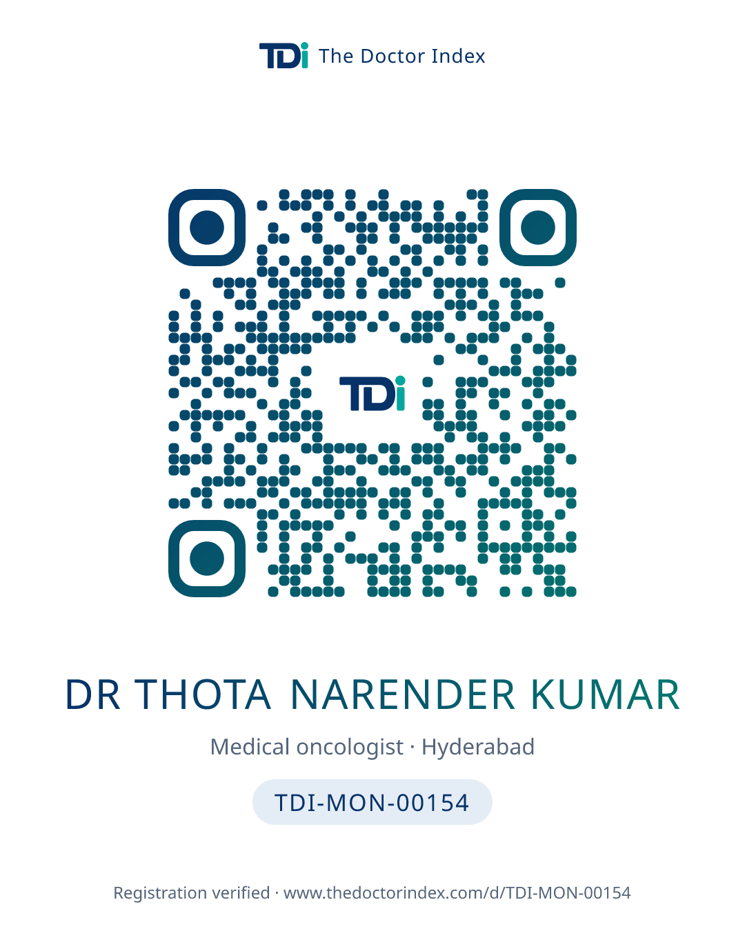 QR card for Dr Thota Narender Kumar, TDI-MON-00154