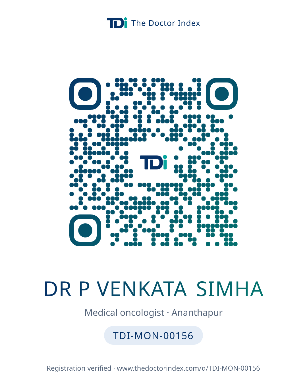 QR card for Dr P Venkata Simha, TDI-MON-00156