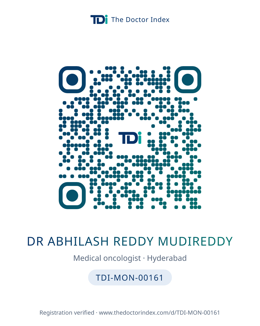 QR card for Dr Abhilash Reddy Mudireddy, TDI-MON-00161