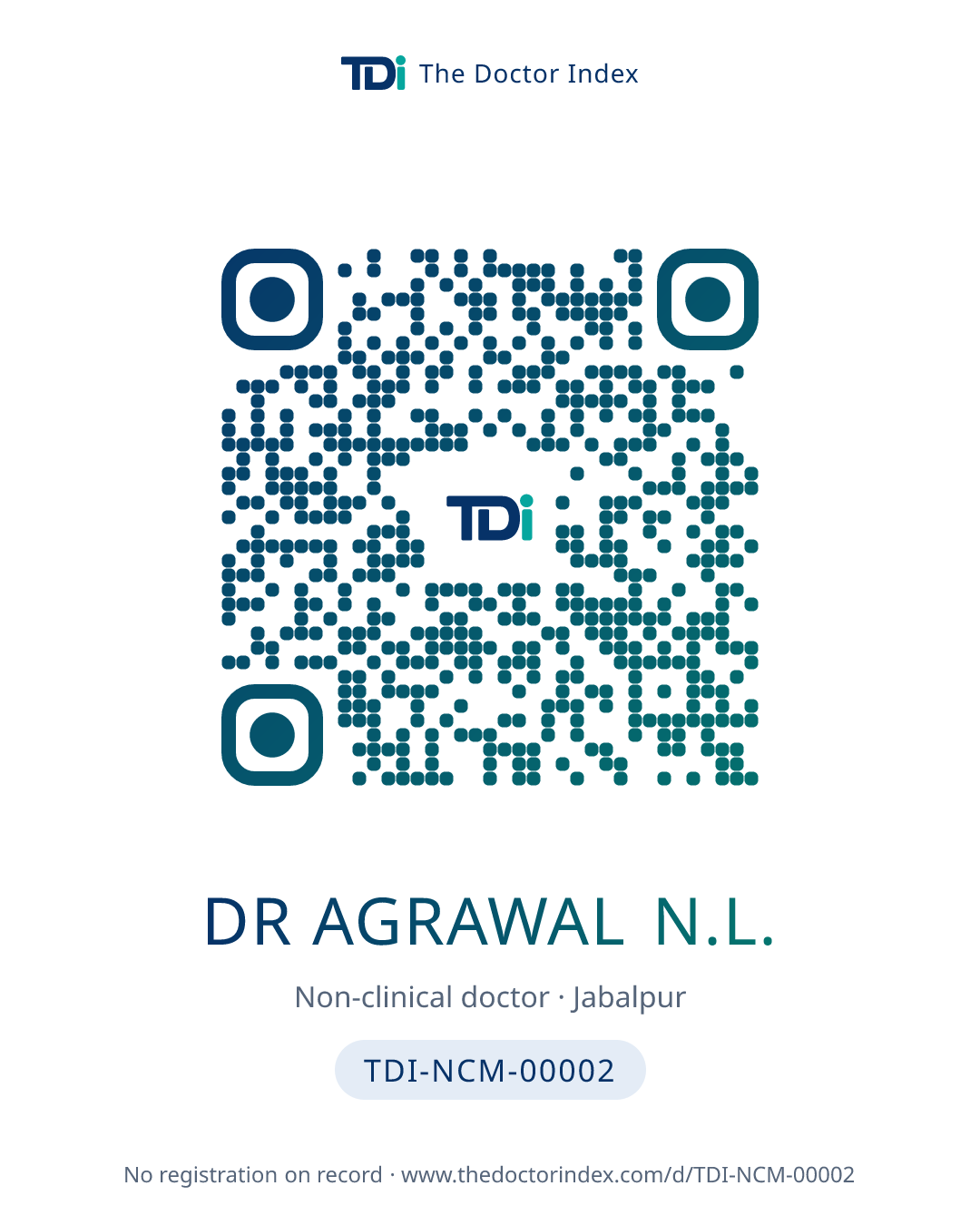 QR card for Dr Agrawal N.L., TDI-NCM-00002