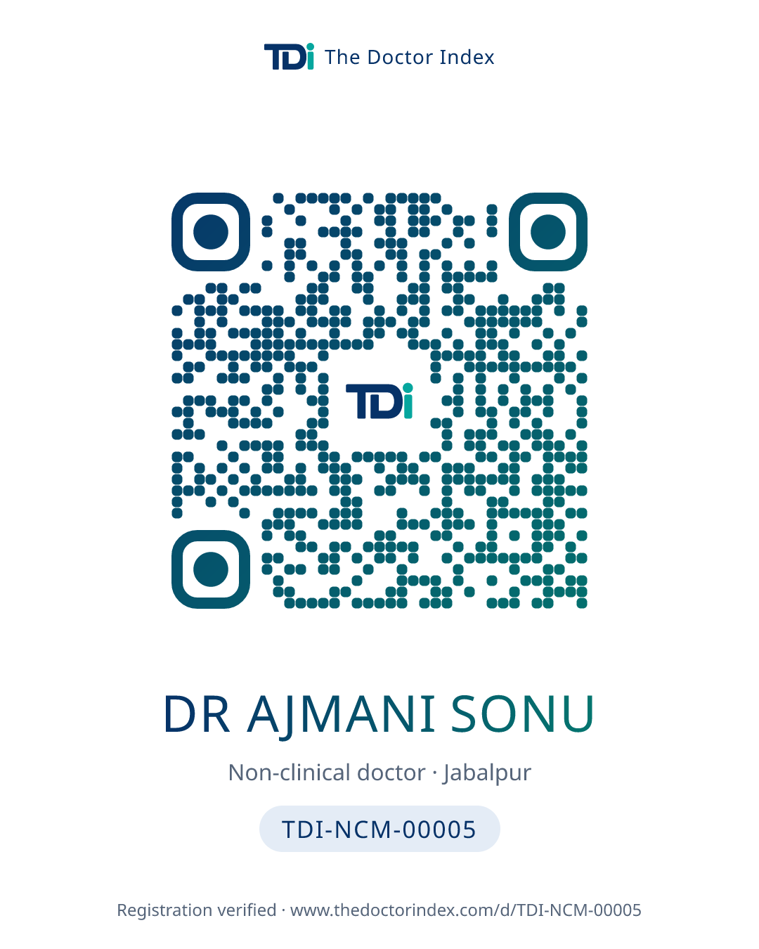 QR card for Dr Ajmani Sonu, TDI-NCM-00005