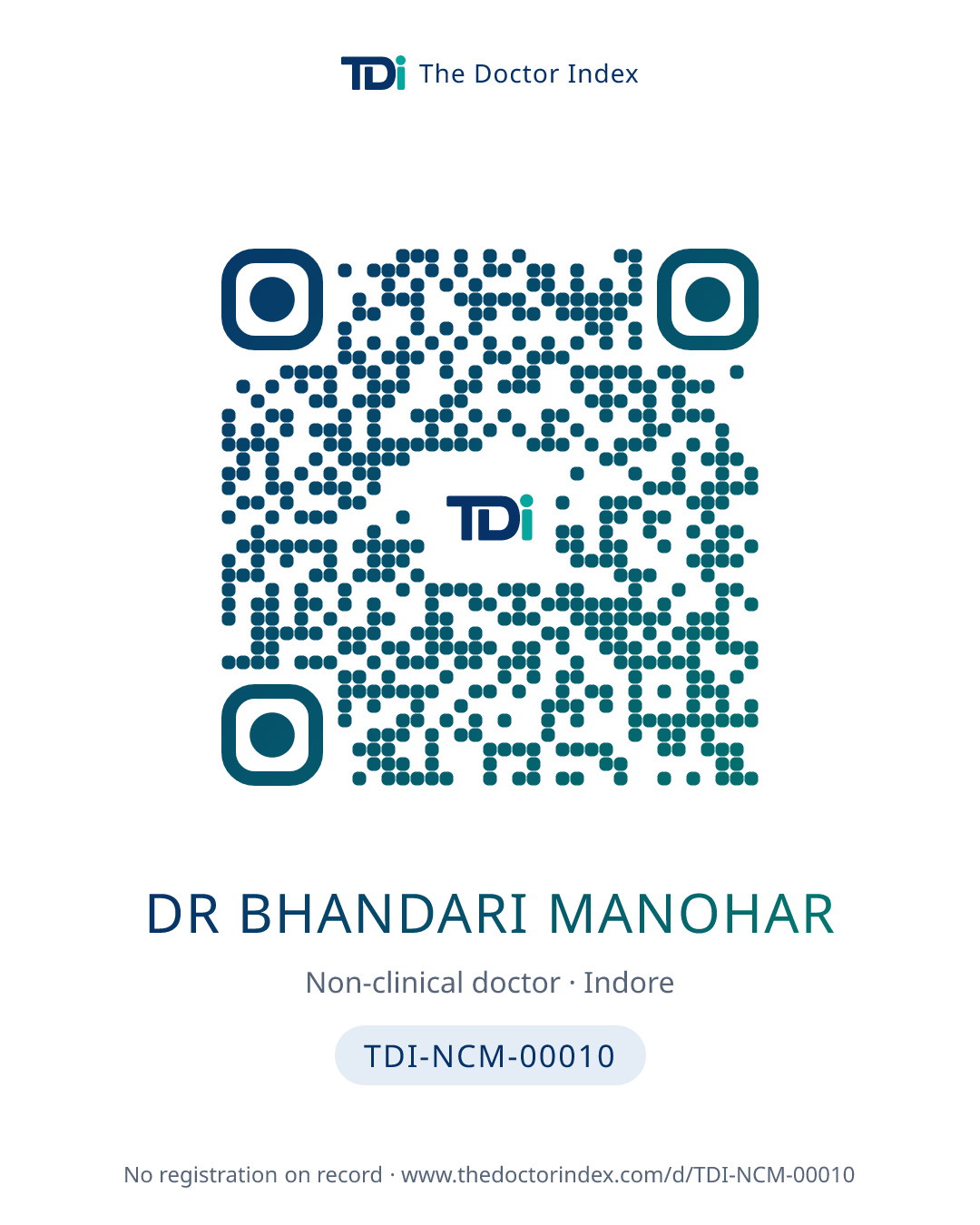 QR card for Dr Bhandari Manohar, TDI-NCM-00010