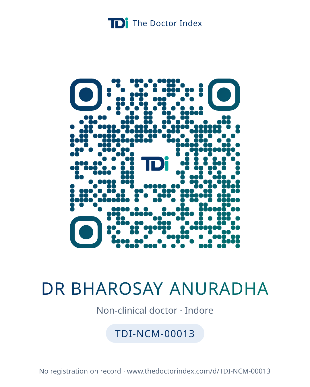 QR card for Dr Bharosay Anuradha, TDI-NCM-00013
