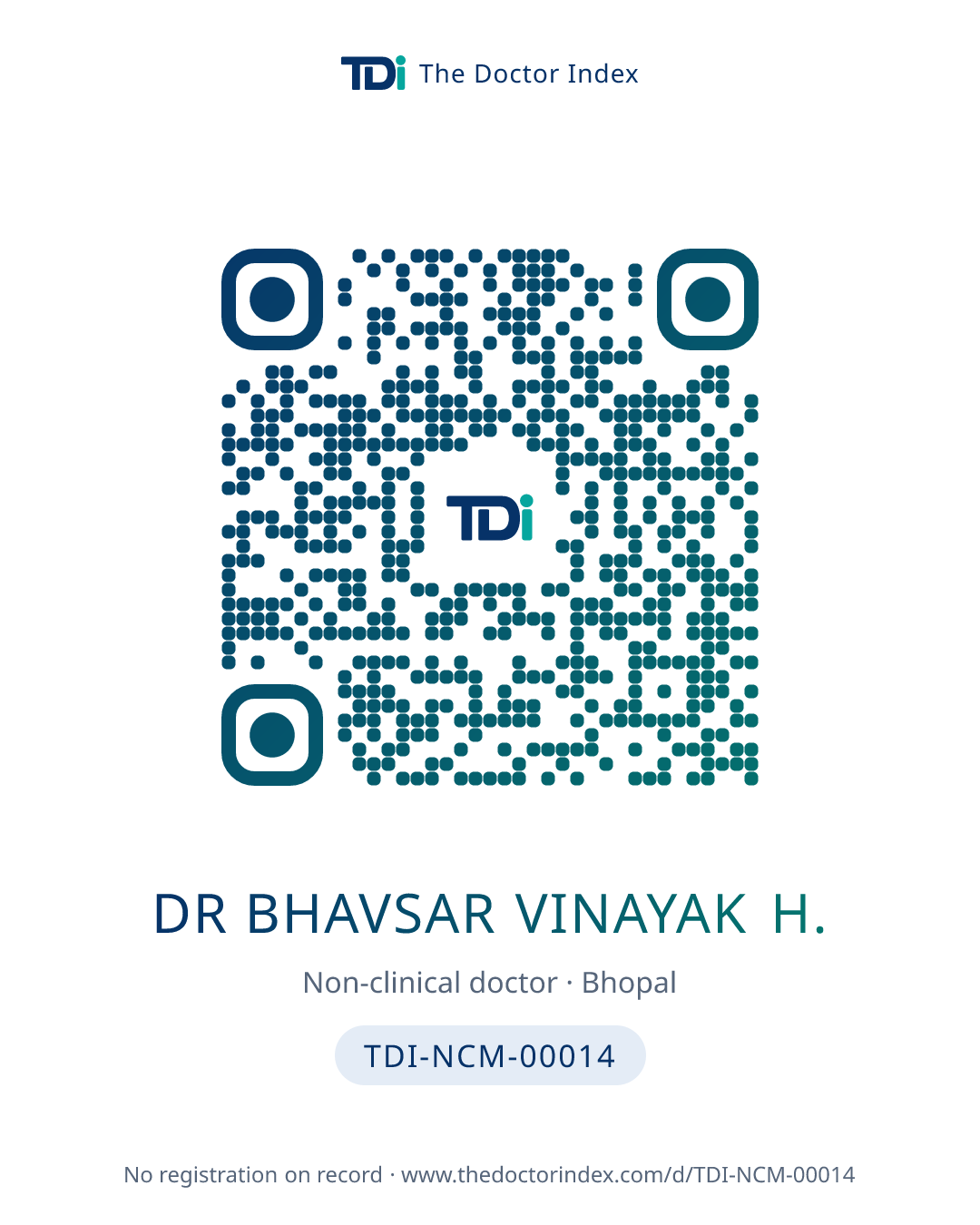 QR card for Dr Bhavsar Vinayak H., TDI-NCM-00014
