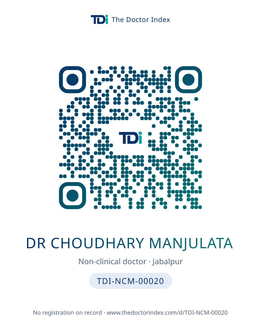 QR card for Dr Choudhary Manjulata, TDI-NCM-00020