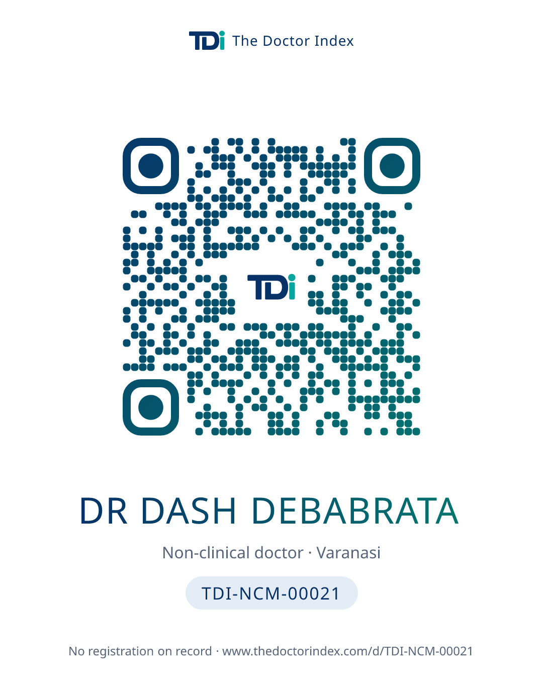 QR card for Dr Dash Debabrata, TDI-NCM-00021
