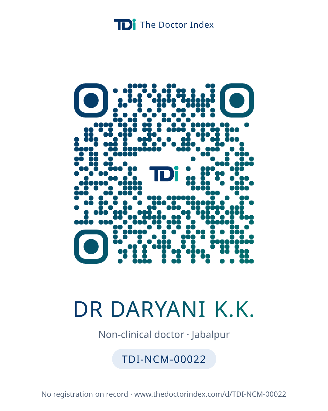 QR card for Dr Daryani K.K., TDI-NCM-00022