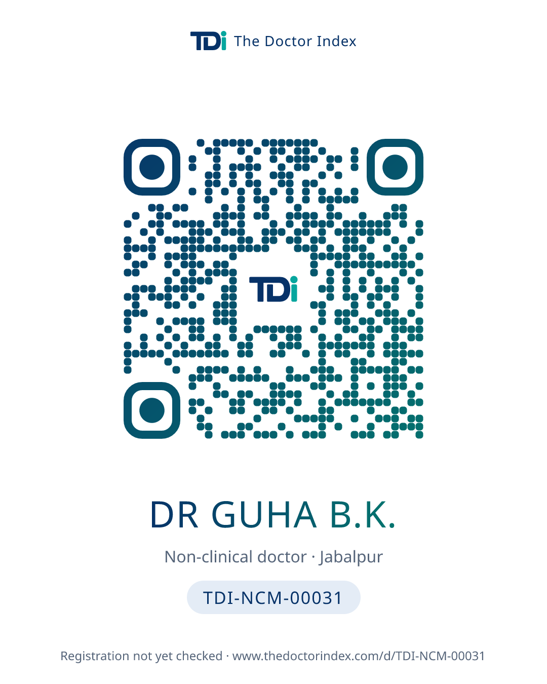 QR card for Dr Guha B.K., TDI-NCM-00031