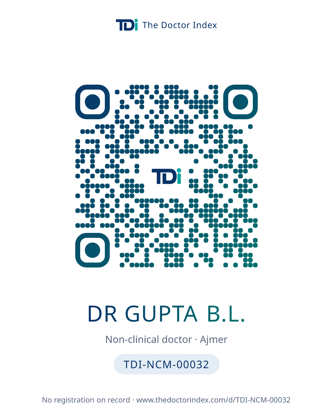 QR card for Dr Gupta B.L., TDI-NCM-00032