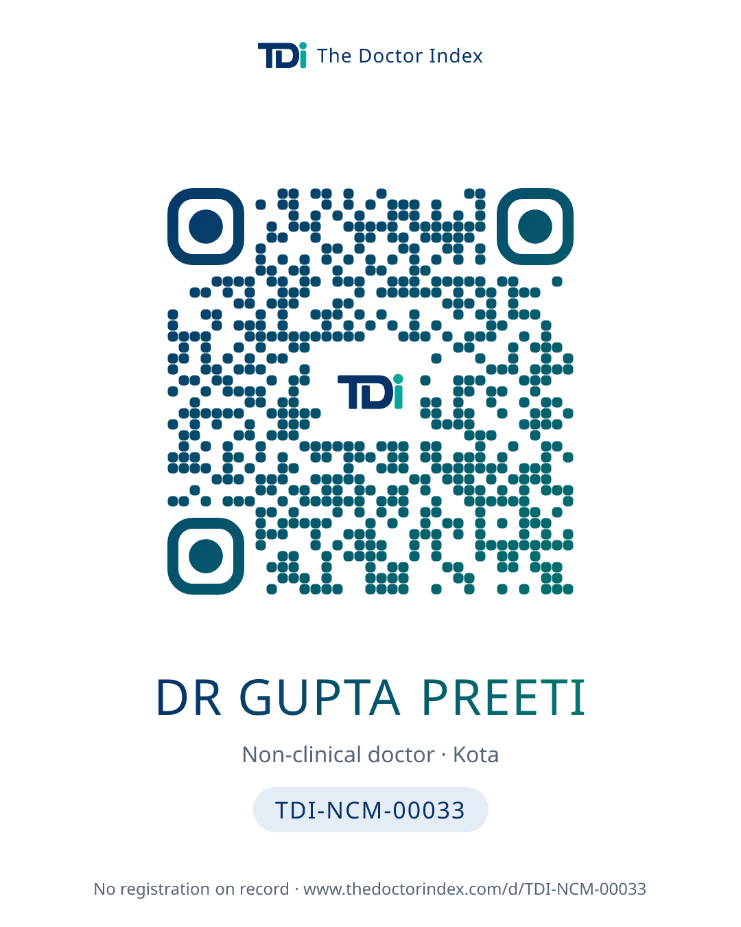 QR card for Dr Gupta Preeti, TDI-NCM-00033