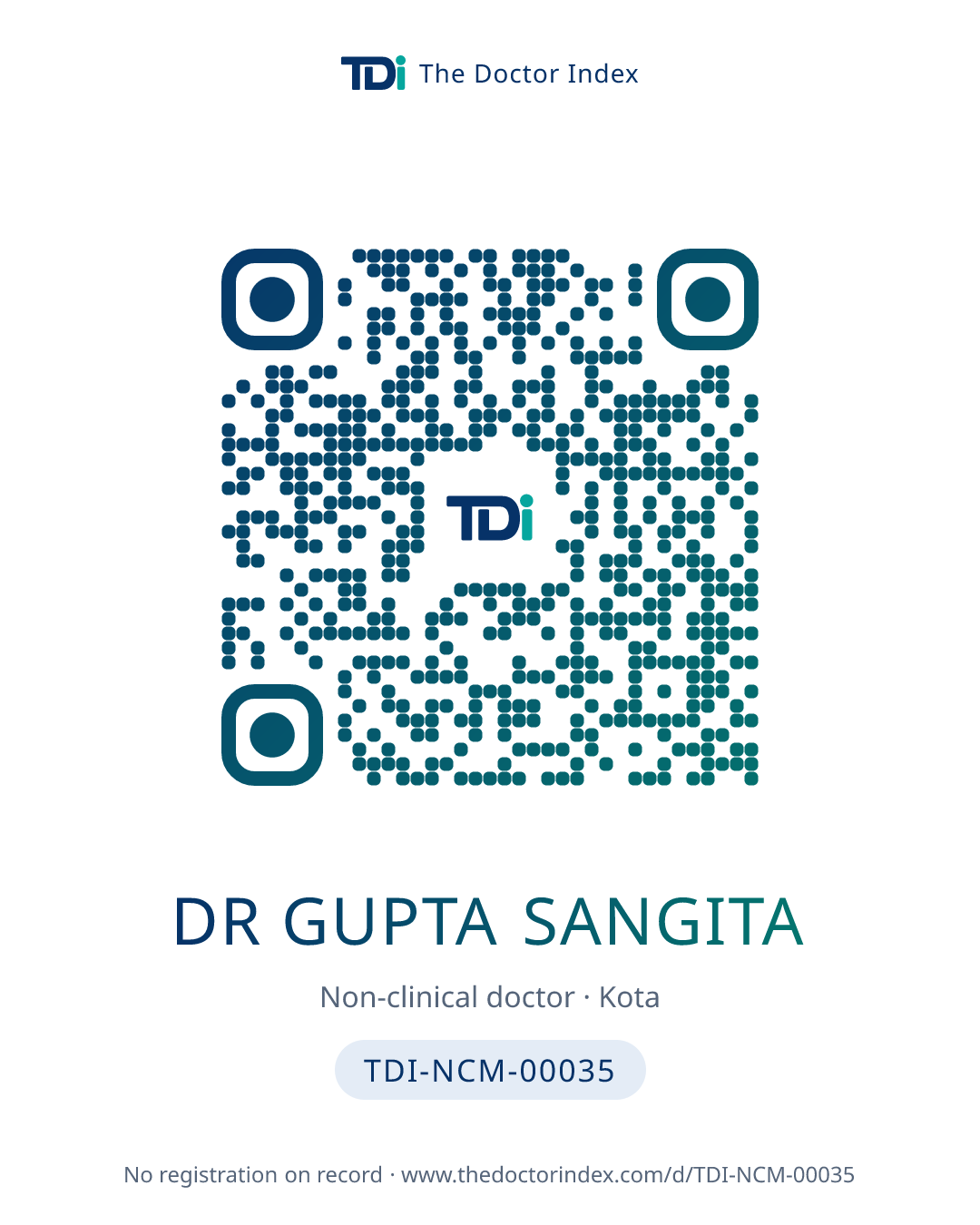 QR card for Dr Gupta Sangita, TDI-NCM-00035