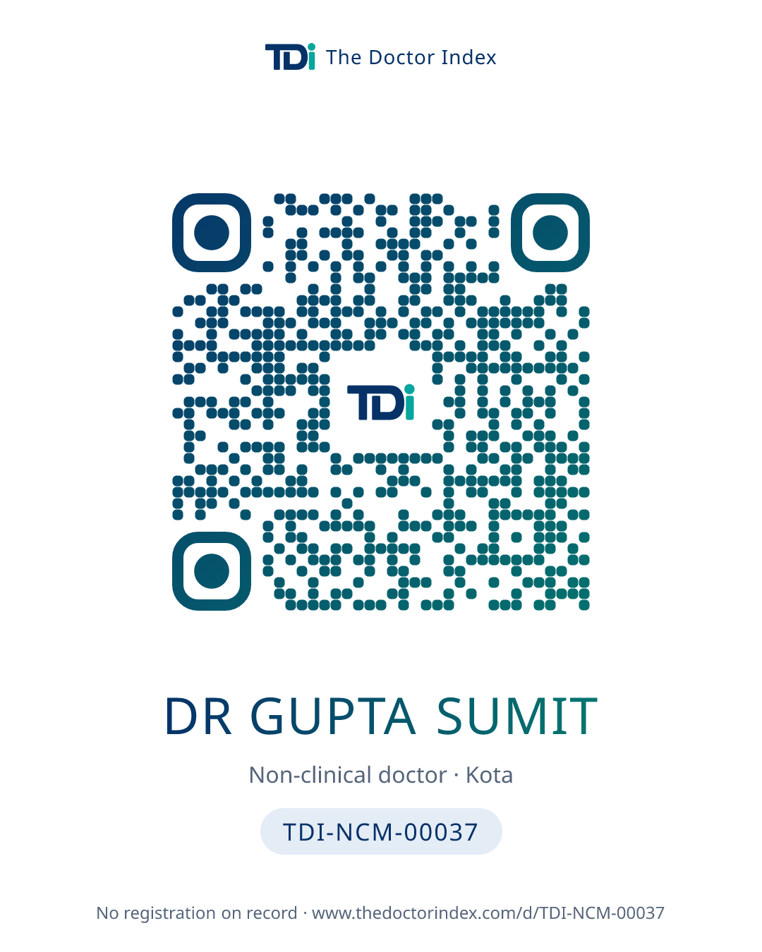 QR card for Dr Gupta Sumit, TDI-NCM-00037