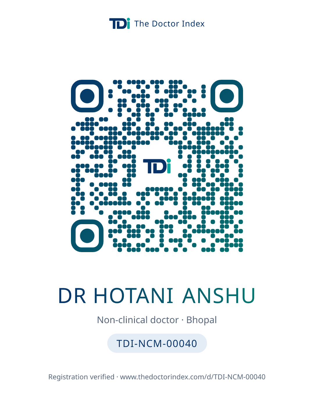 QR card for Dr Hotani Anshu, TDI-NCM-00040