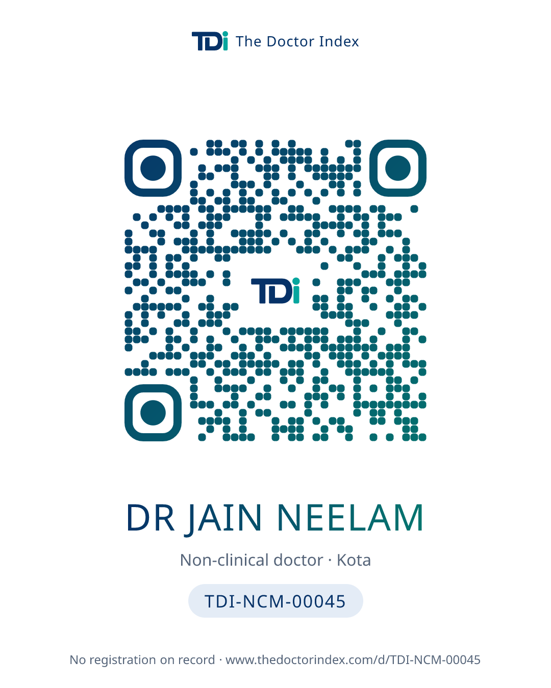 QR card for Dr Jain Neelam, TDI-NCM-00045
