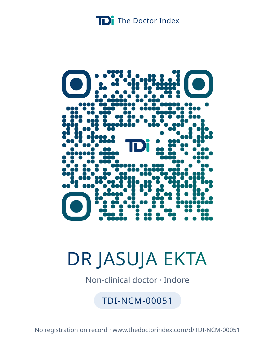 QR card for Dr Jasuja Ekta, TDI-NCM-00051