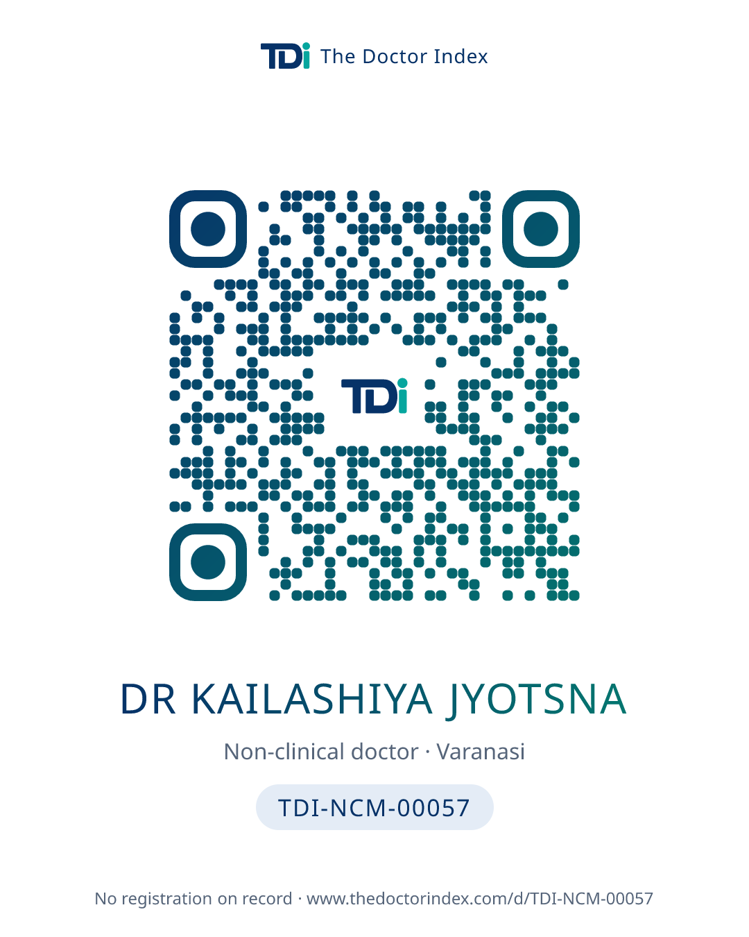 QR card for Dr Kailashiya Jyotsna, TDI-NCM-00057