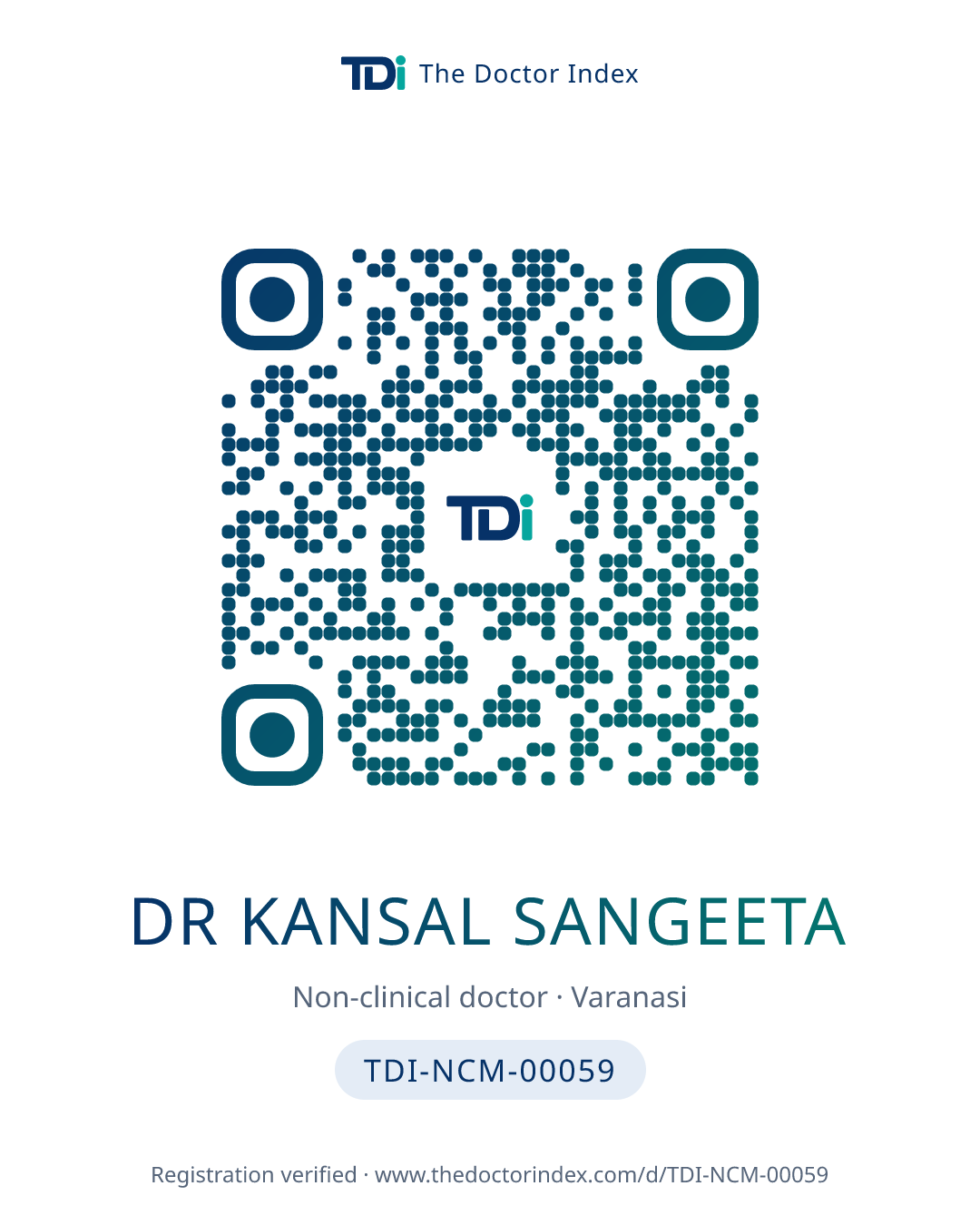 QR card for Dr Kansal Sangeeta, TDI-NCM-00059