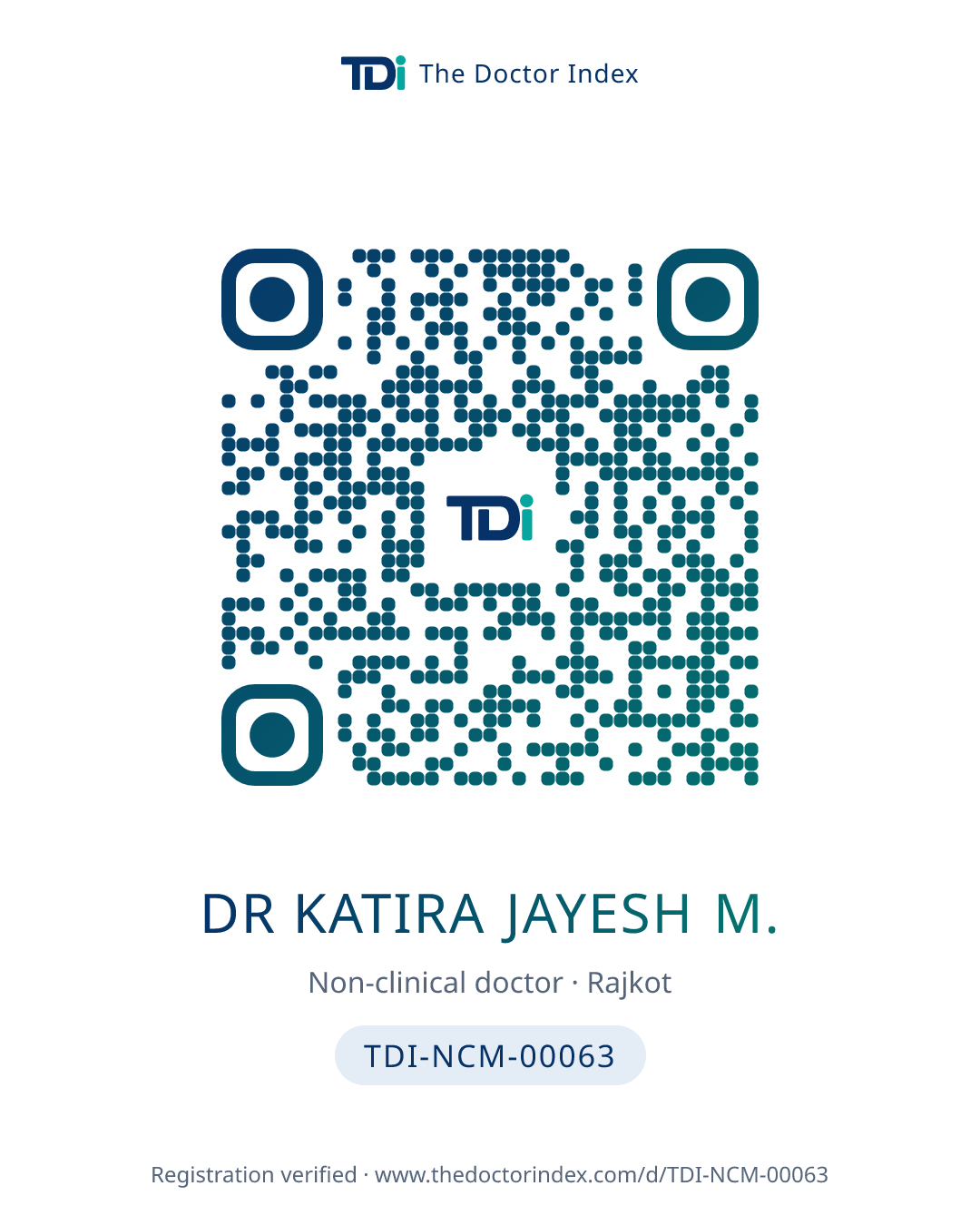 QR card for Dr Katira Jayesh M., TDI-NCM-00063