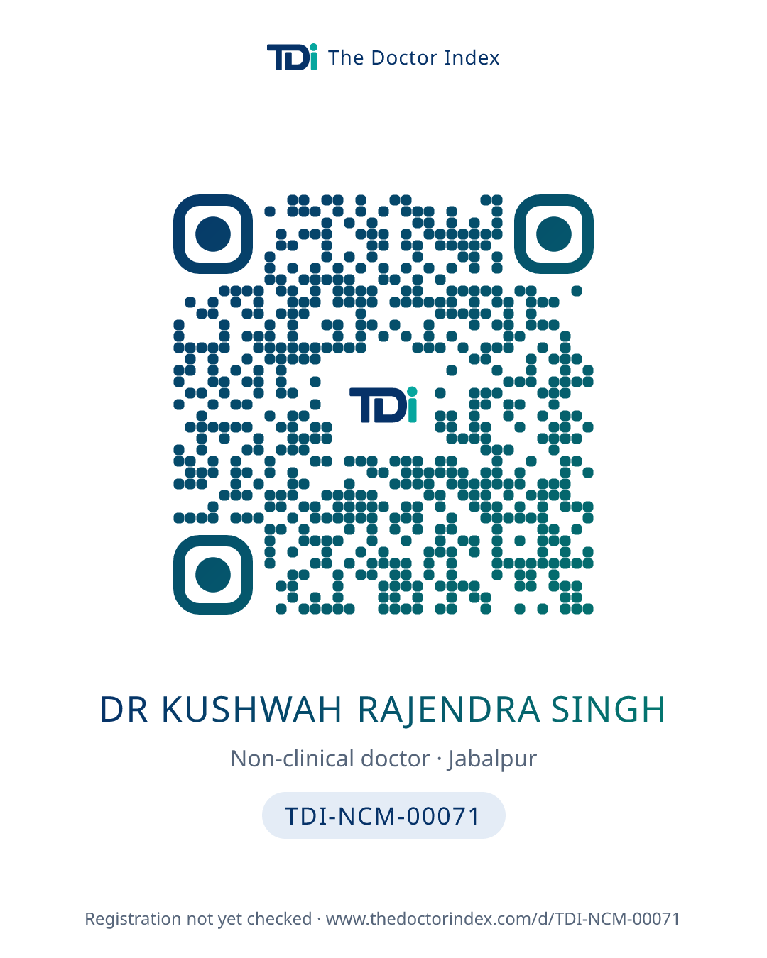 QR card for Dr Kushwah Rajendra Singh, TDI-NCM-00071