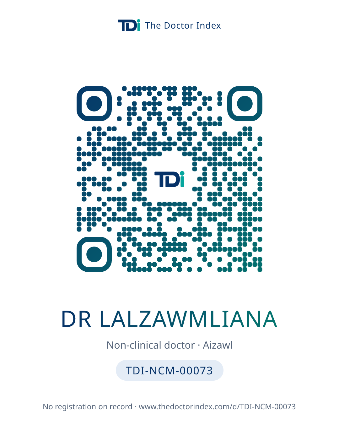 QR card for Dr Lalzawmliana, TDI-NCM-00073