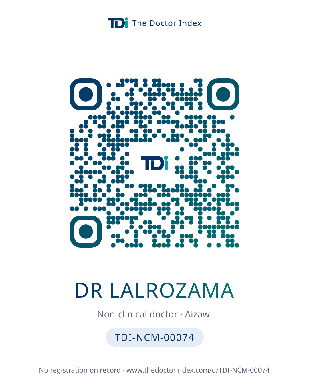 QR card for Dr Lalrozama, TDI-NCM-00074
