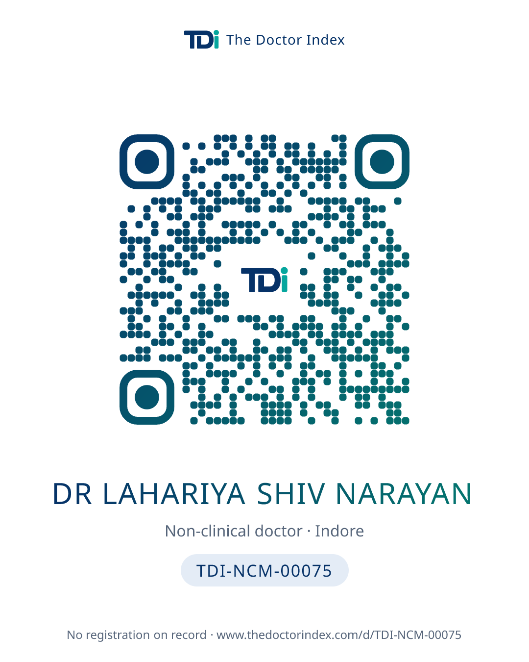 QR card for Dr Lahariya Shiv Narayan, TDI-NCM-00075