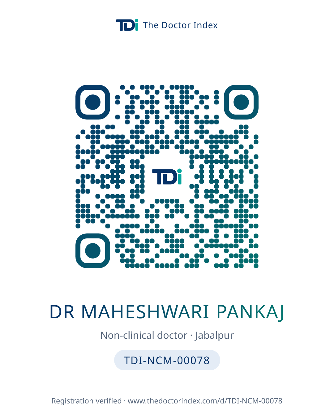 QR card for Dr Maheshwari Pankaj, TDI-NCM-00078