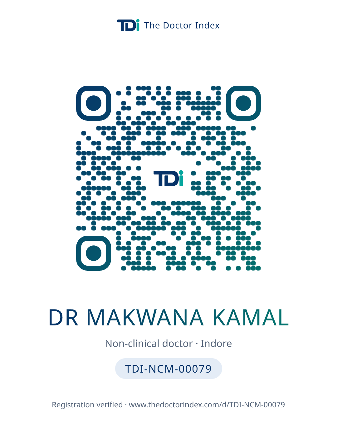 QR card for Dr Makwana Kamal, TDI-NCM-00079