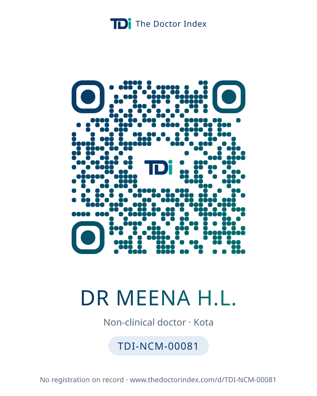 QR card for Dr Meena H.L., TDI-NCM-00081