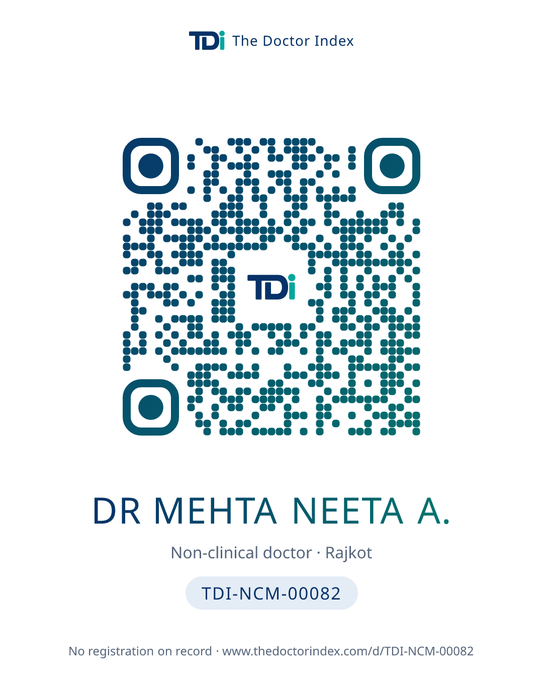 QR card for Dr Mehta Neeta A., TDI-NCM-00082