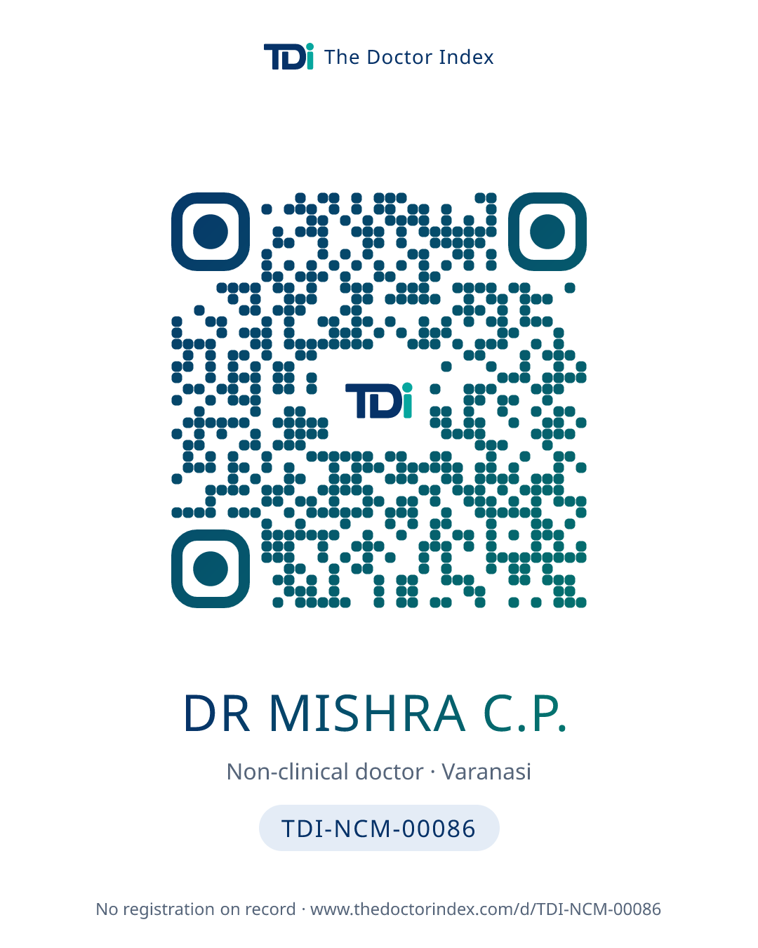 QR card for Dr Mishra C.P., TDI-NCM-00086