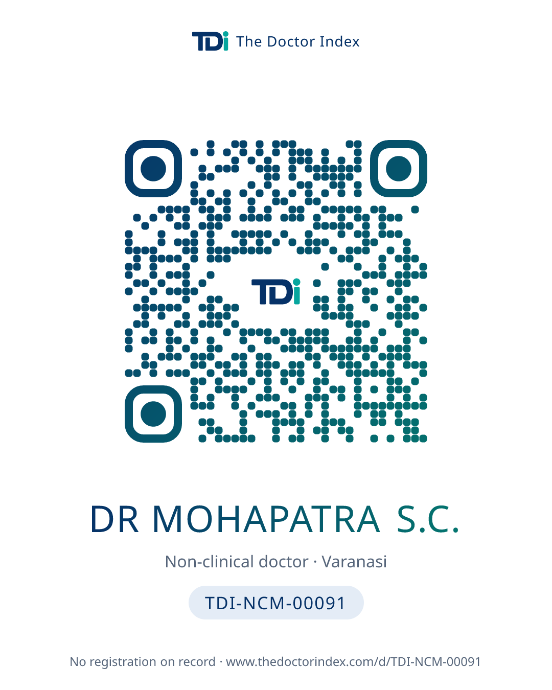 QR card for Dr Mohapatra S.C., TDI-NCM-00091