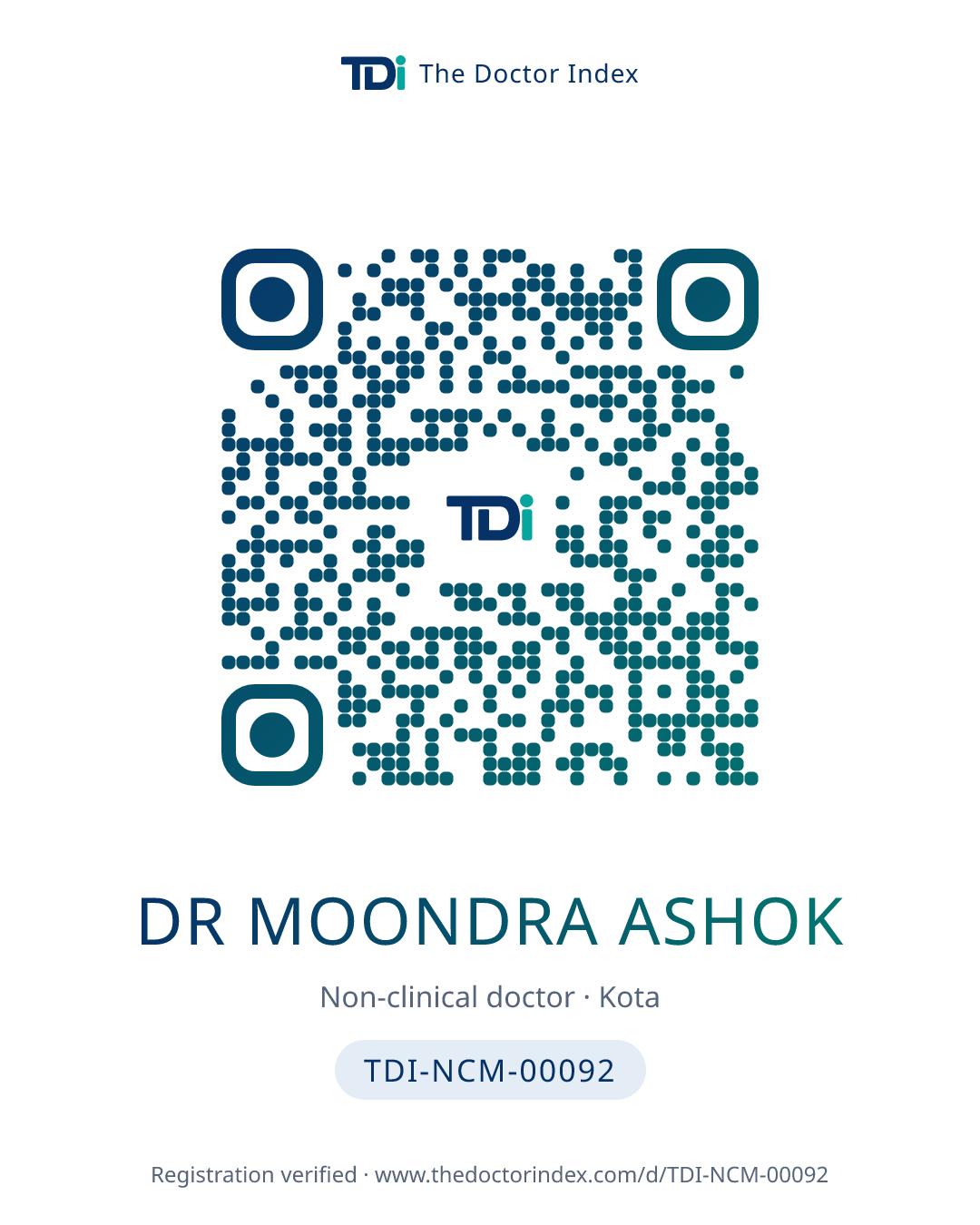 QR card for Dr Moondra Ashok, TDI-NCM-00092