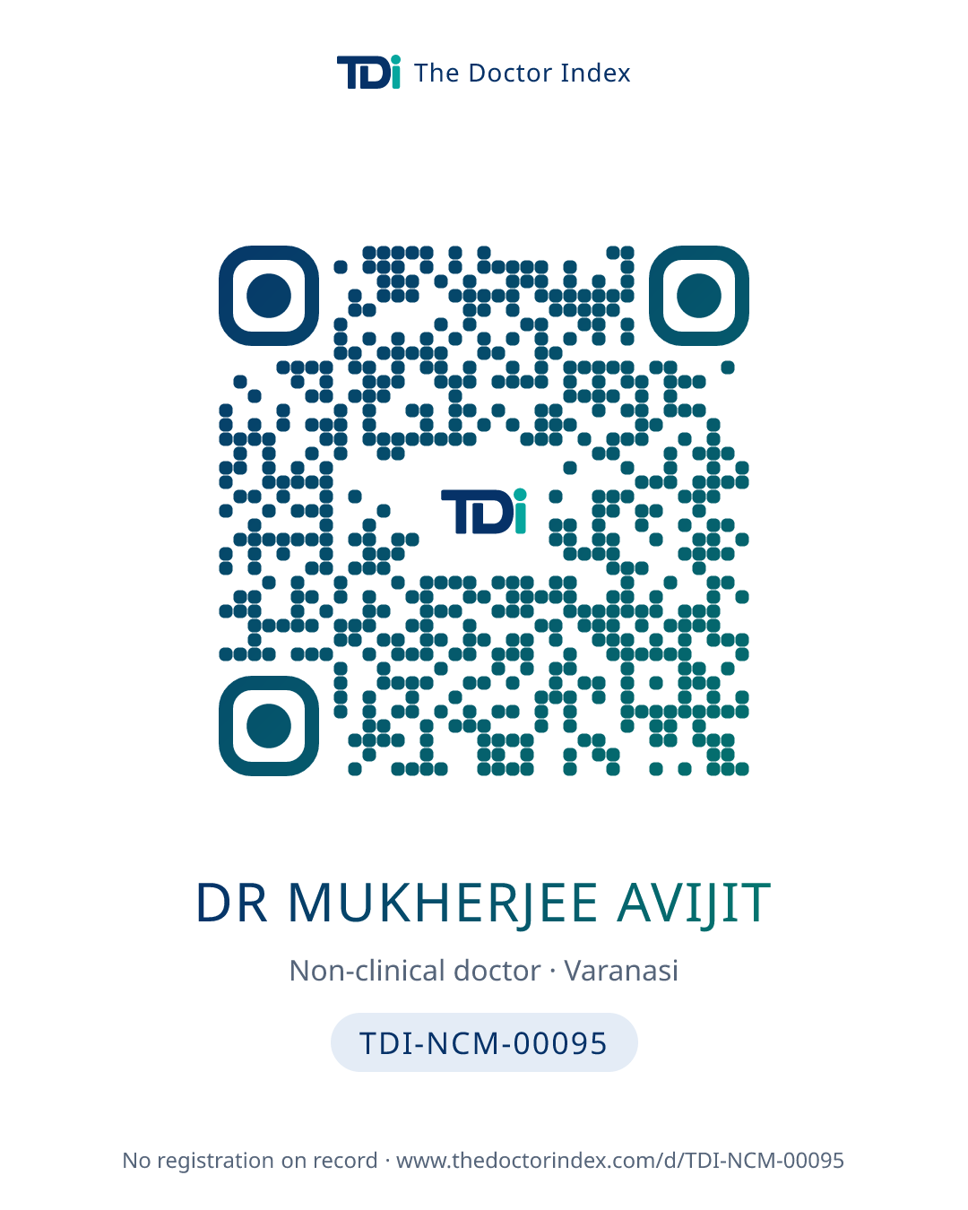 QR card for Dr Mukherjee Avijit, TDI-NCM-00095
