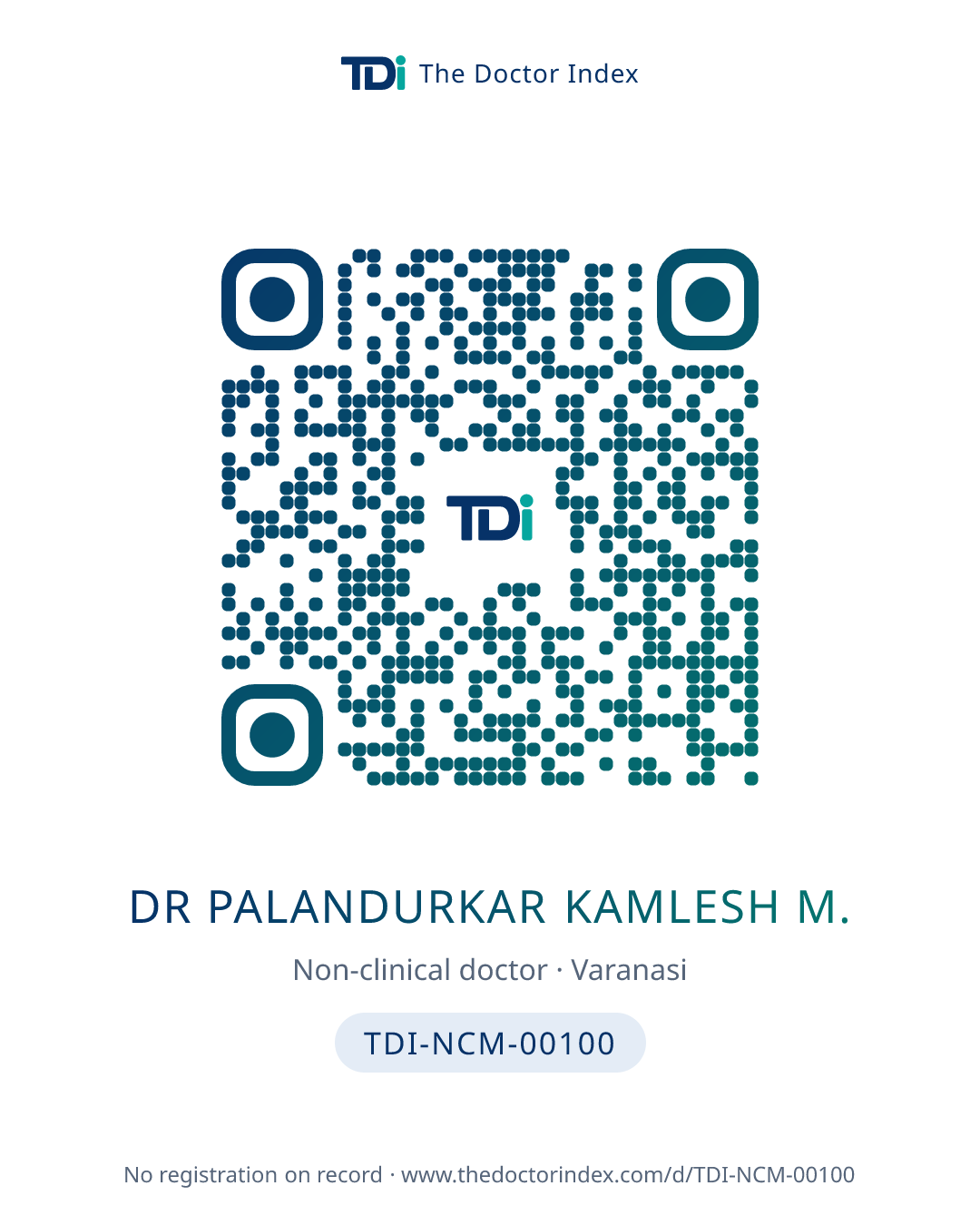 QR card for Dr Palandurkar Kamlesh M., TDI-NCM-00100