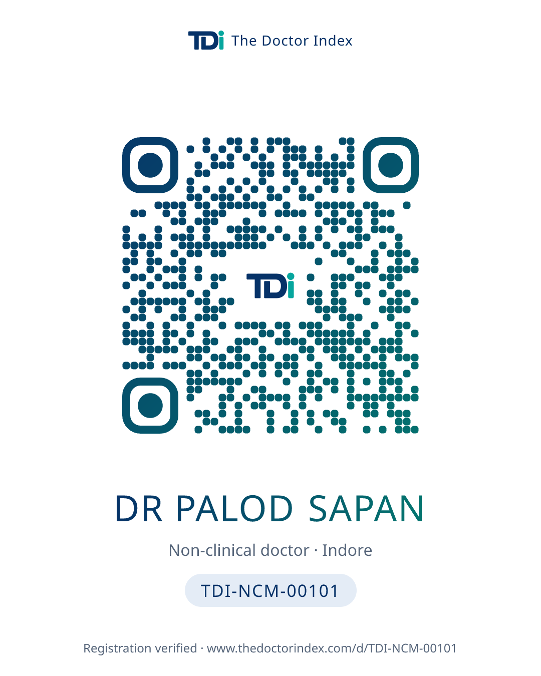 QR card for Dr Palod Sapan, TDI-NCM-00101