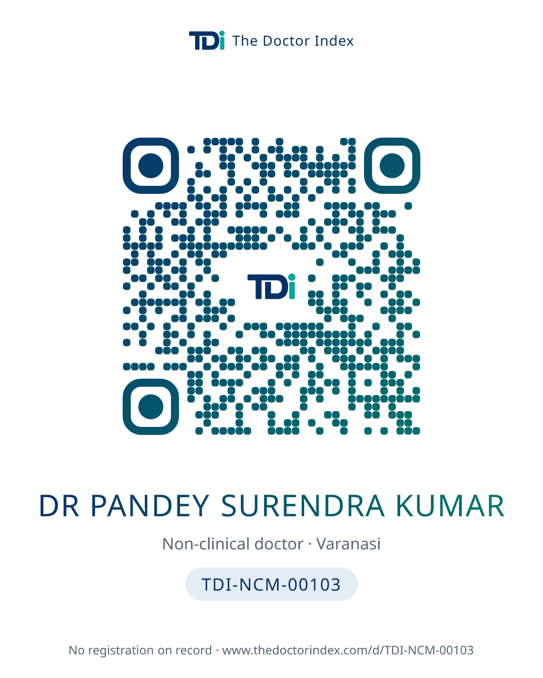 QR card for Dr Pandey Surendra Kumar, TDI-NCM-00103