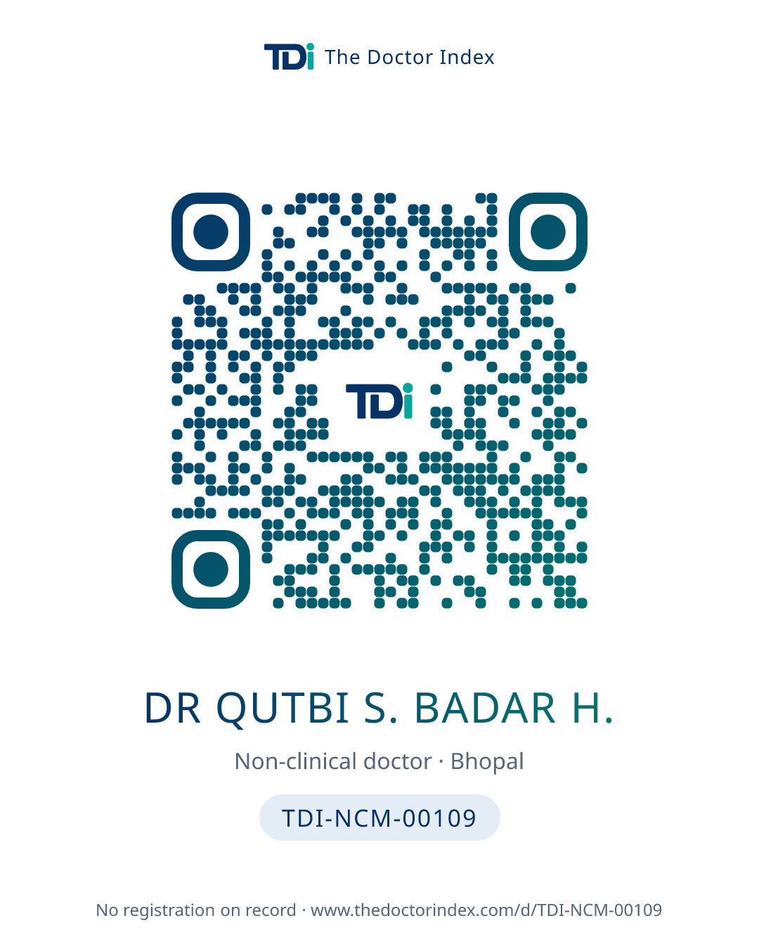 QR card for Dr Qutbi S. Badar H., TDI-NCM-00109