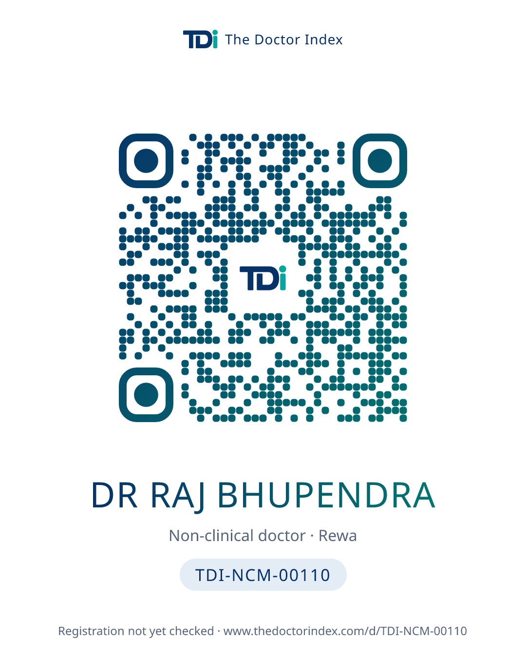 QR card for Dr Raj Bhupendra, TDI-NCM-00110