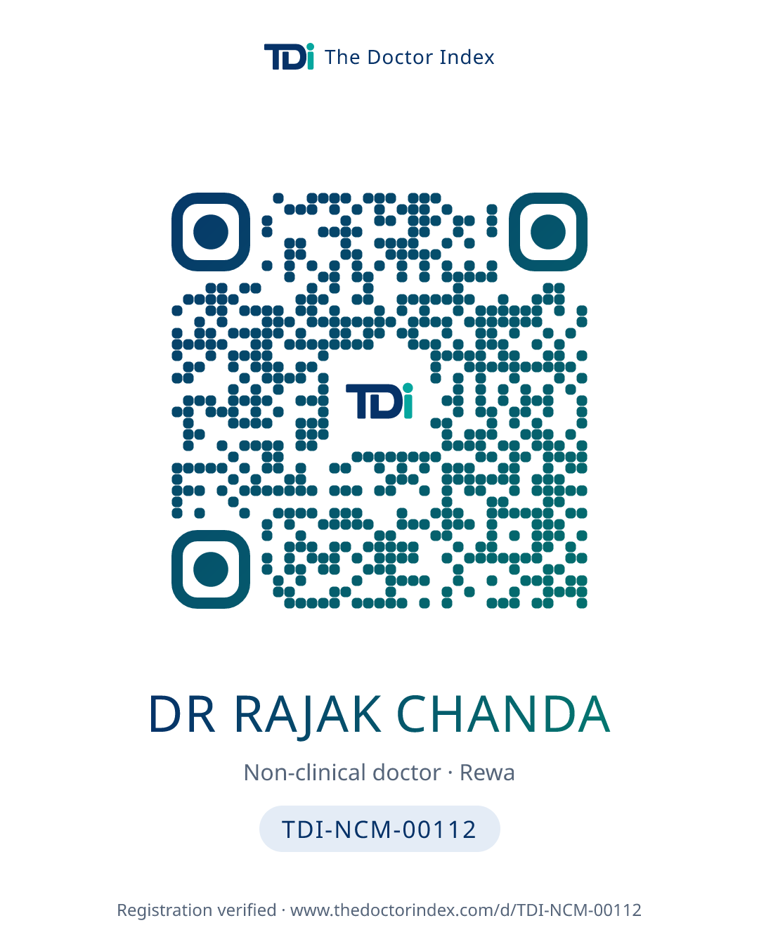 QR card for Dr Rajak Chanda, TDI-NCM-00112
