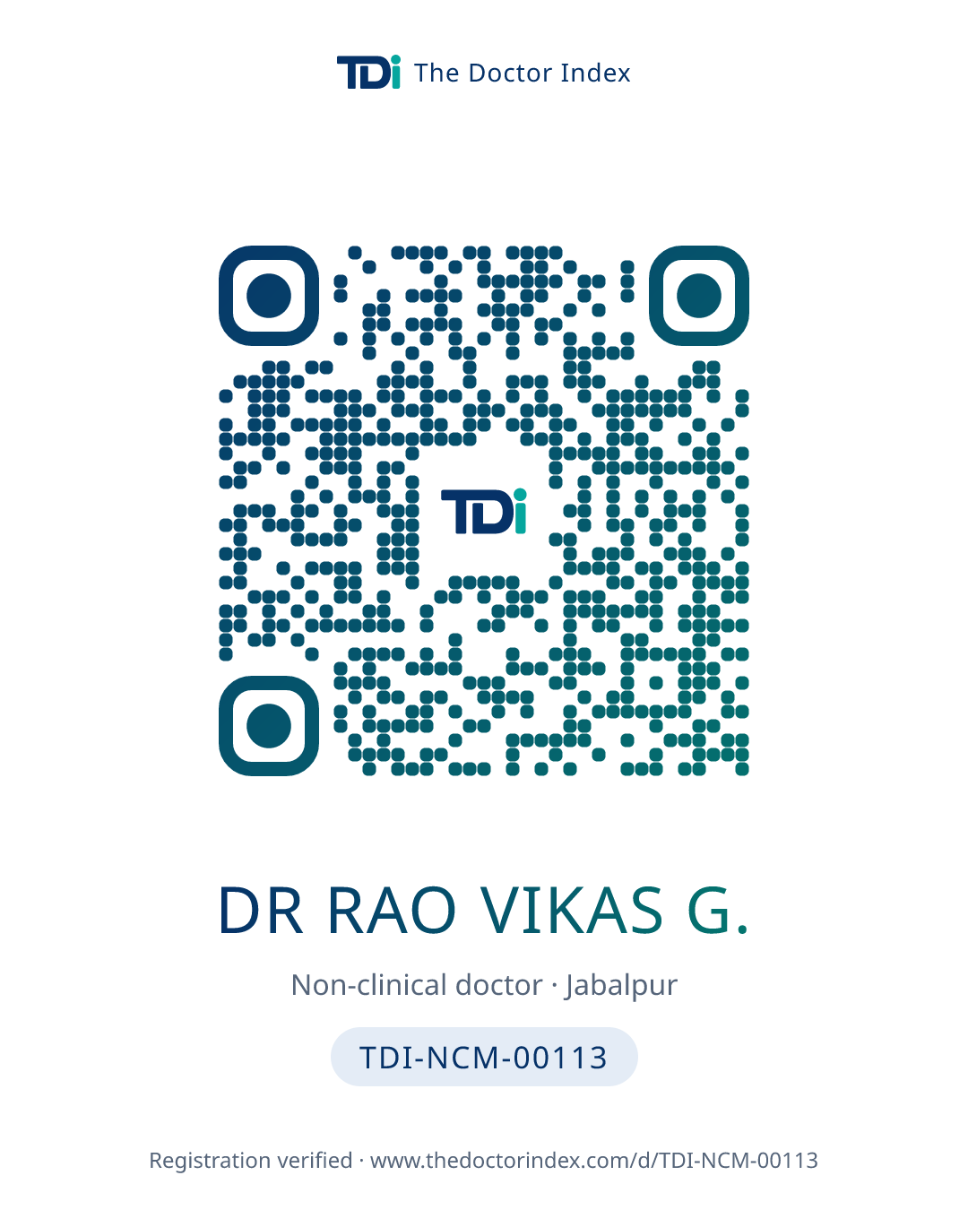 QR card for Dr Rao Vikas G., TDI-NCM-00113