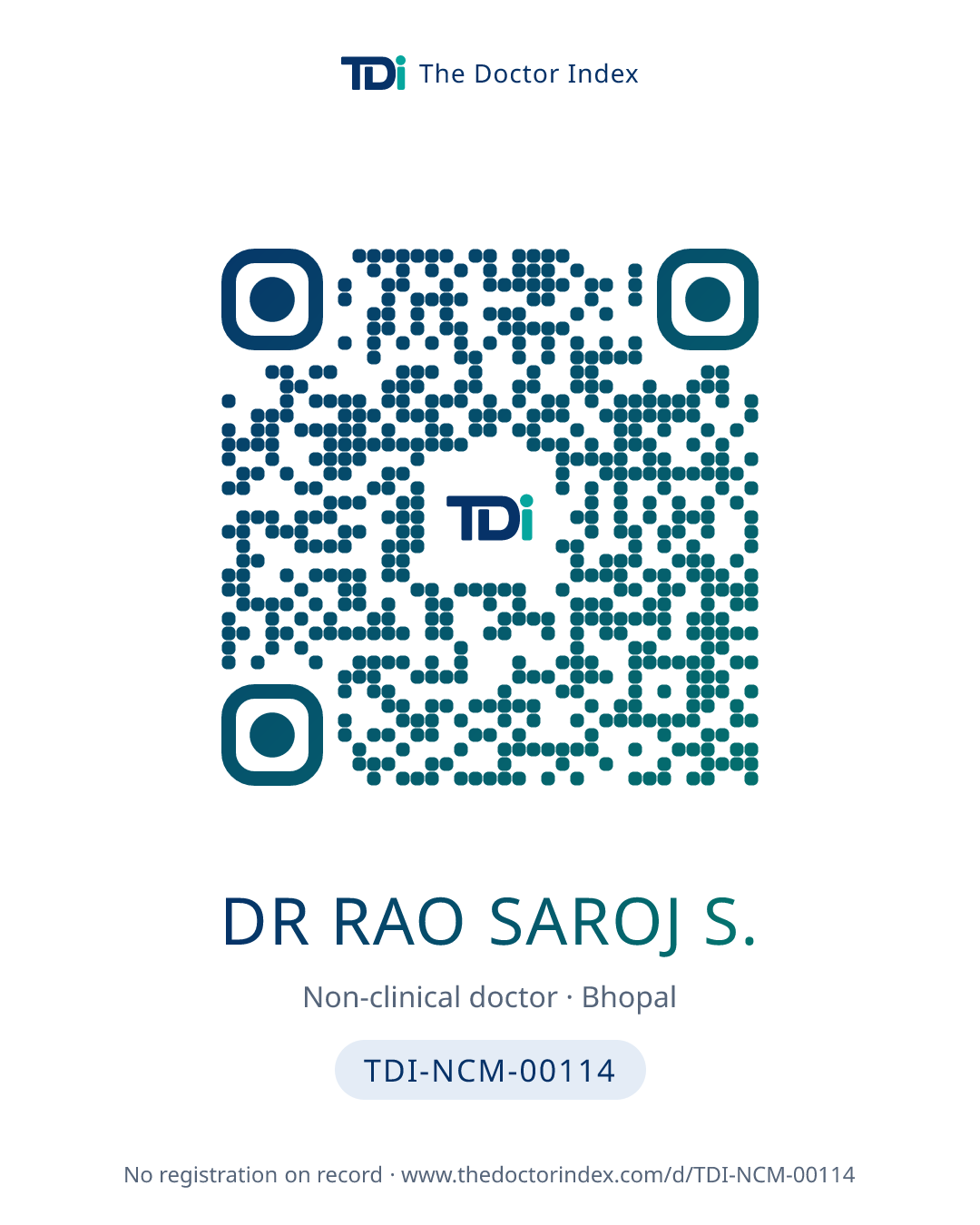 QR card for Dr Rao Saroj S., TDI-NCM-00114