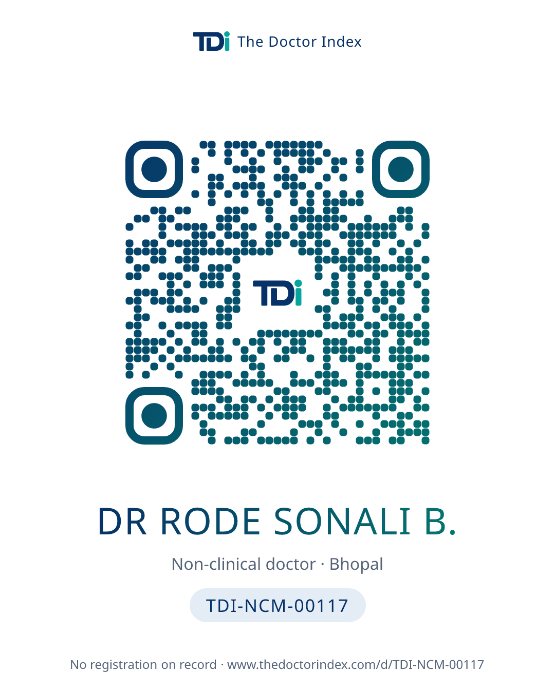 QR card for Dr Rode Sonali B., TDI-NCM-00117
