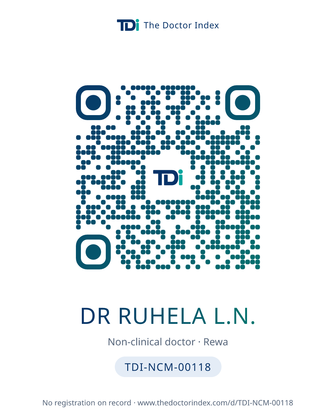 QR card for Dr Ruhela L.N., TDI-NCM-00118