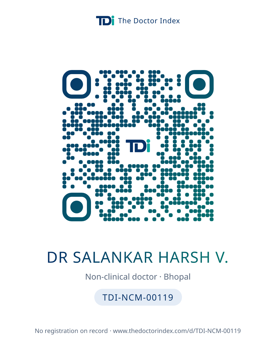 QR card for Dr Salankar Harsh V., TDI-NCM-00119