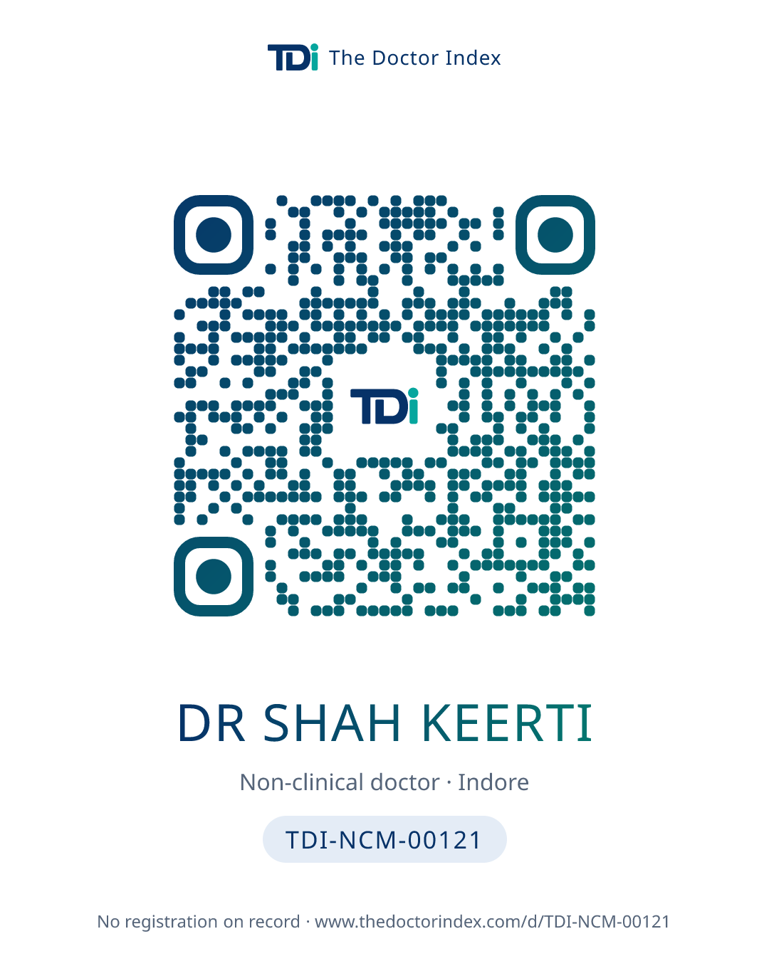 QR card for Dr Shah Keerti, TDI-NCM-00121
